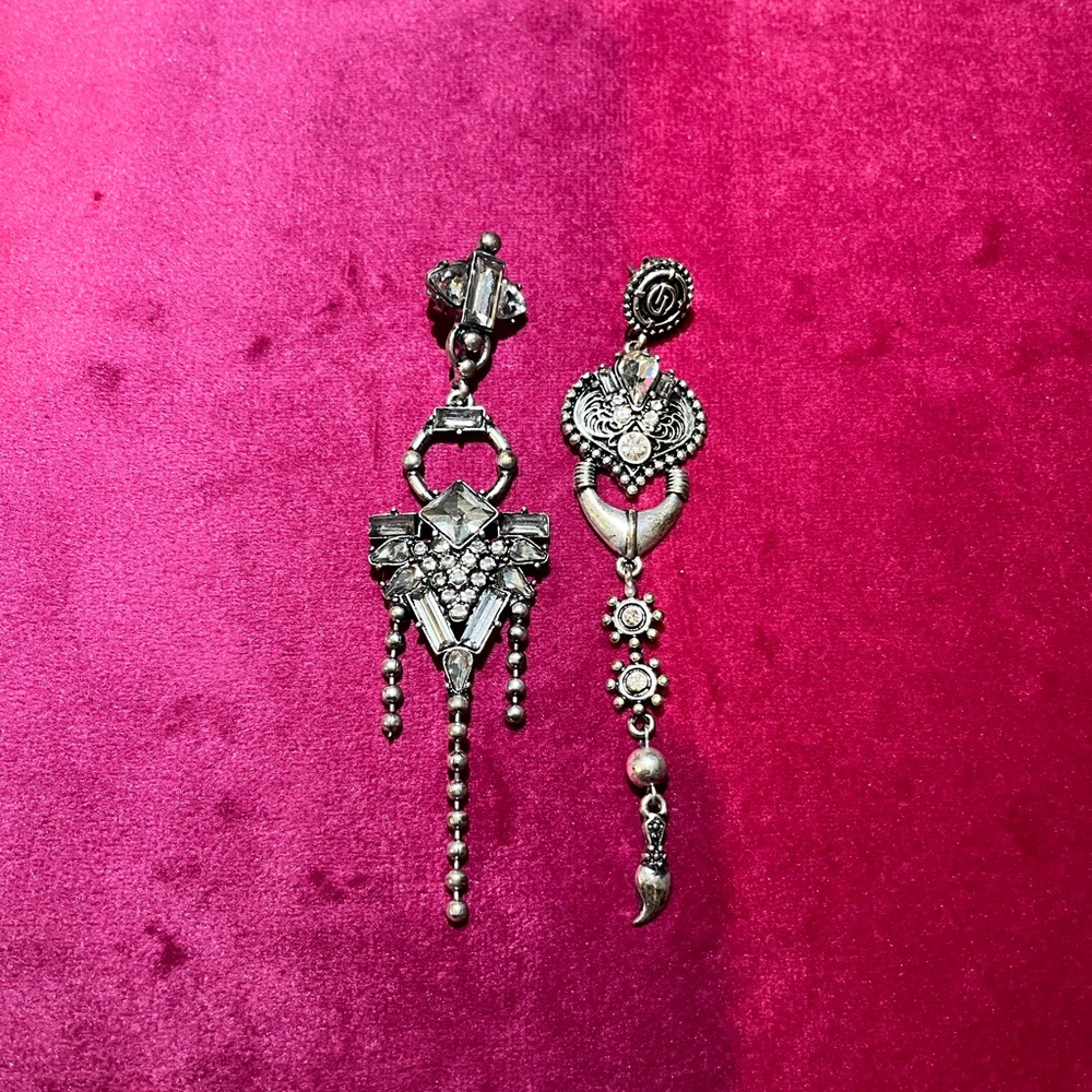 Silver Art Deco Dangle Earrings with Crystals